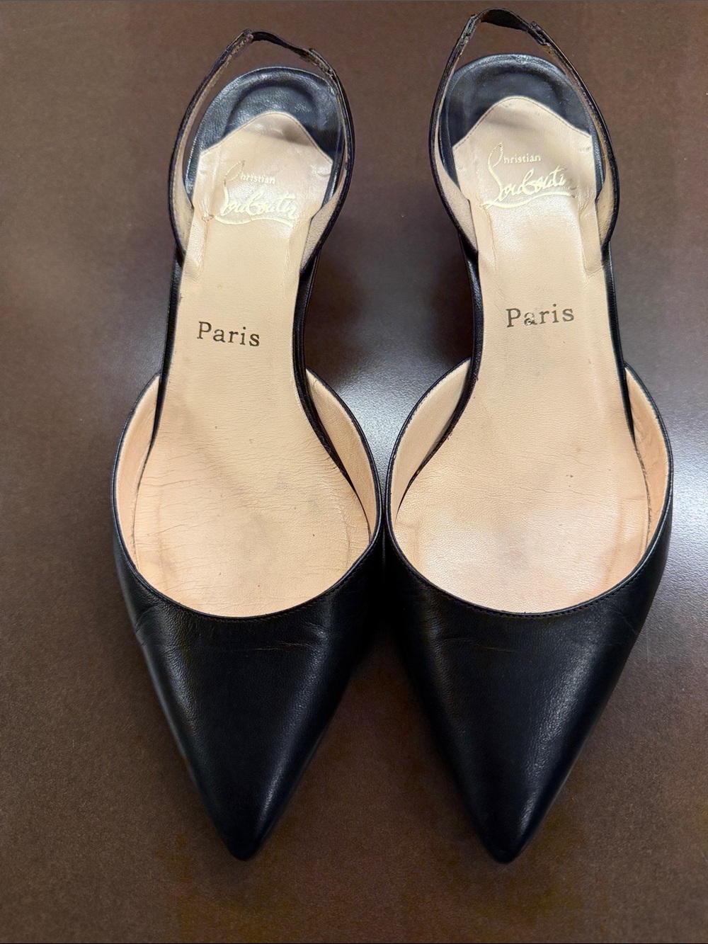 Christian Louboutin Black Pointed Leather Slingback Heels